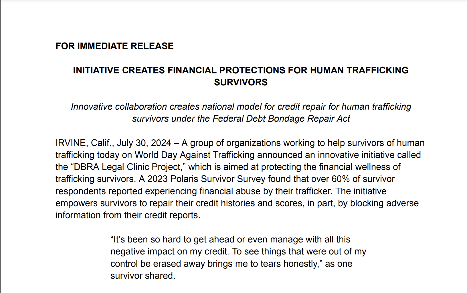 Initiative Creates Financial Protections for Human Trafficking Survivors